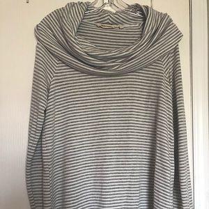 Grey and White Striped Bulky Turtle Neck Sweater